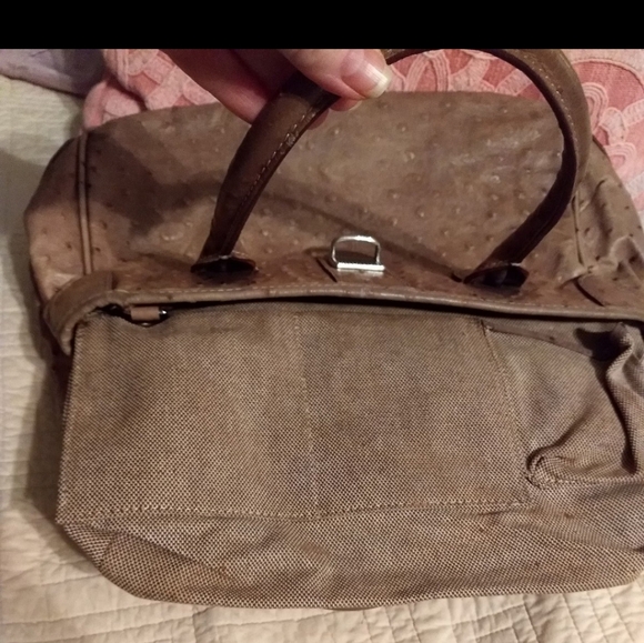 Vintage Limited Dooney & Bourke Camel/Taupe Ostrich Leather Satchel-Tote Handbag - Picture 7 of 12
